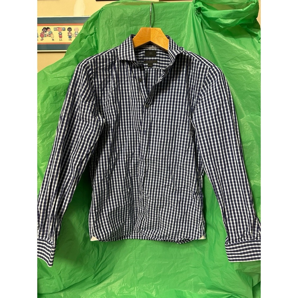 Banana Republic Lecgino Blue Gingham Button Down Shirt Italian Fabric Men's M